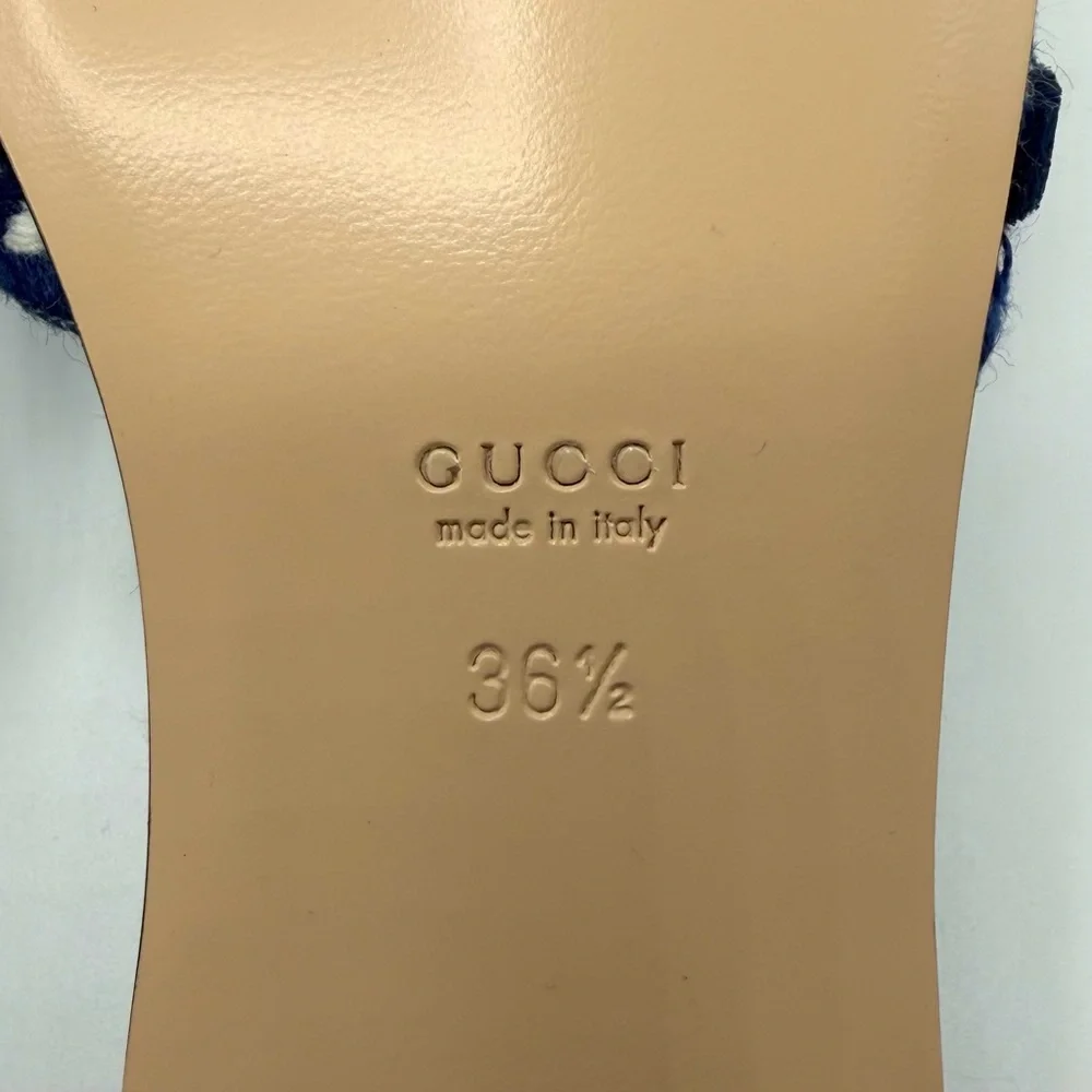 NEW NIB Gucci Logo Blue White Denim Jane Flat Slides EU 36.5 - Picture 5 of 8